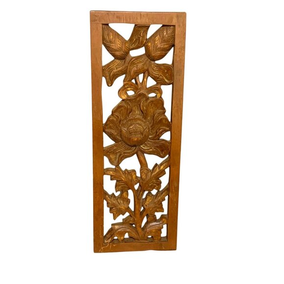 VTG Hand Carved Wood Panel 24 X 8 Decor Wall Art Statue Floral Sculpture Gift - Picture 2 of 8